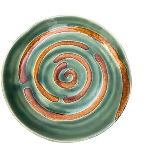 Vintage‎ Pottery Style Eyes by BAUM BROS 5"Green Brown SWIRLS Platter